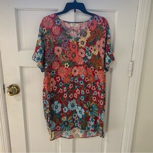 Natural Life Women’s Colorful Floral V Neck Mini Dress Bright Size Medium Boho